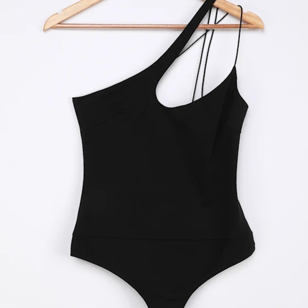 Lulus Heading Out Tonight Black Asymmetrical One-shoulder Bodysuit - Size S - Picture 6 of 9
